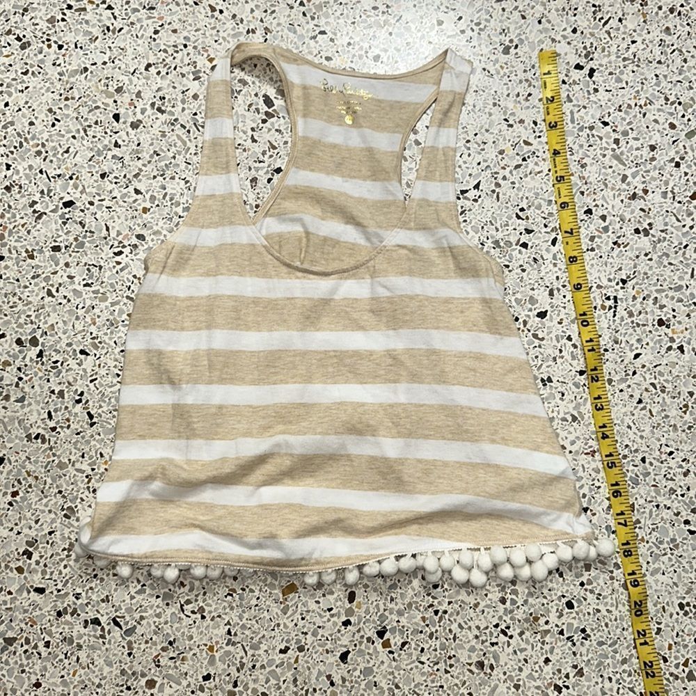 Lilly Pulitzer Shirley tassel tank crop XXS tan white coastal resort